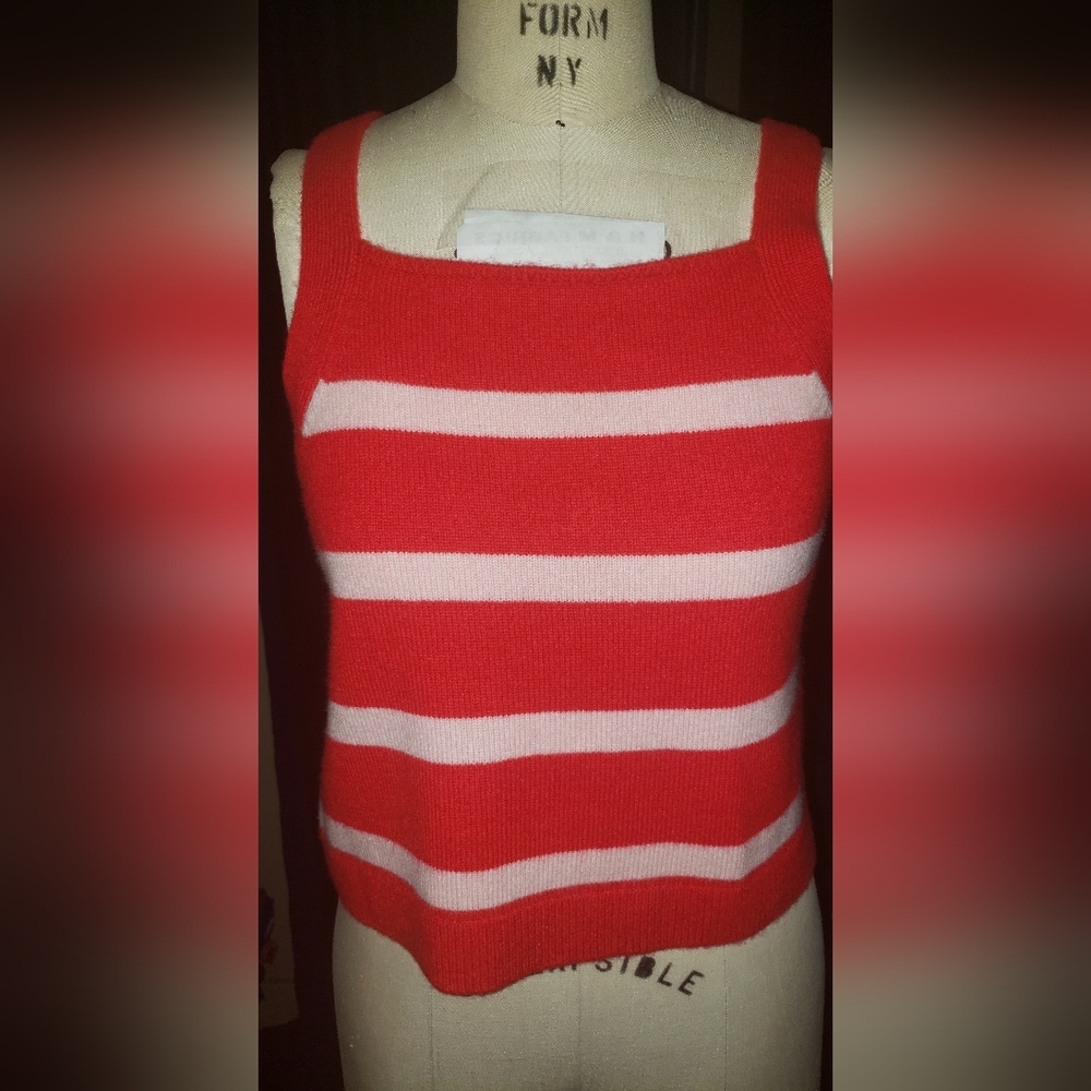 Banana republic 100% cashmere  pinstriped Red and Pink Women's tank Top L